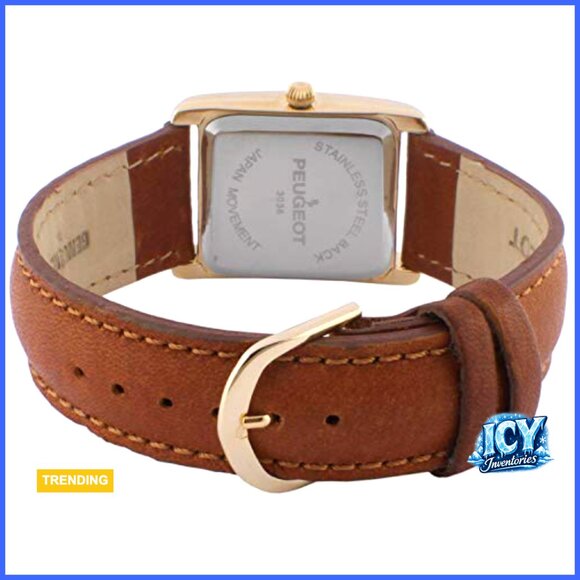 Gold Plated Tank Leather Dress Watch with Roman Numerals Dial main image 6